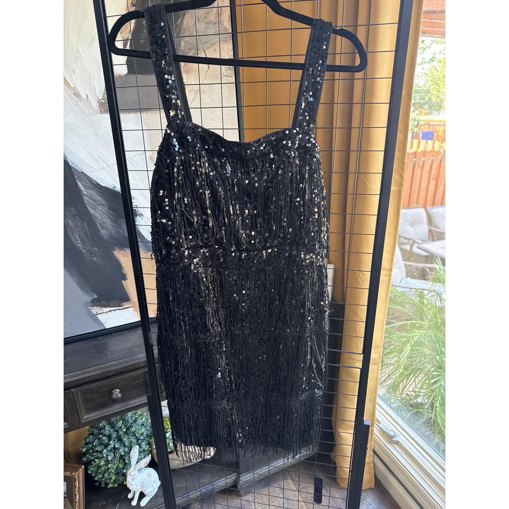 SHEIN Black Sequin Fringe Dress